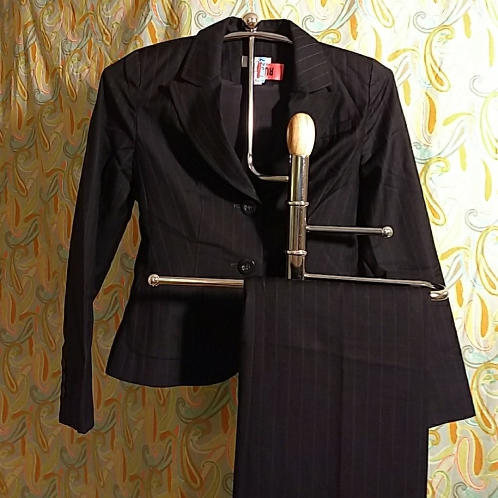 Pinstripe navy suit, jacket and pants size 2P